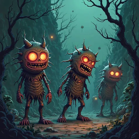 Génère moi une image faisant écho aux jeux video horror party game style Among Us, Worms, Abiotic Factor, Murky Divers, R.E.P.O ...