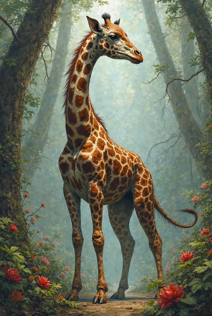 An image of a giraffe mixed with a dinosaur mixed with a dog mixed with a cow