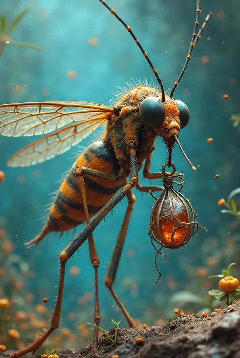 A digital collage about a mosquito carrying a heavy burden