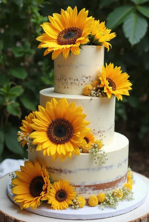 One-story or two-story cake decorated with sunflowers