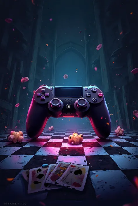 Create music artwork for a song titled GAMES Performed by Pap Sean & Jay Stiz in the artwork include game pads chess bord and jo...
