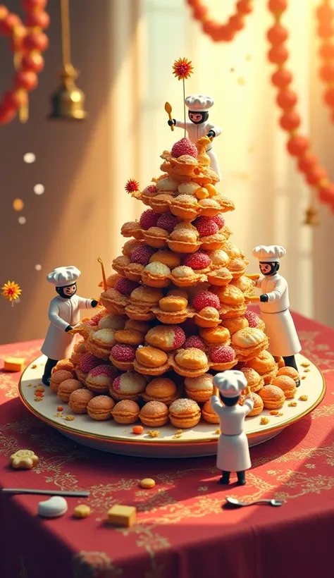 Tiny cooks preparing Ramadan desserts, tiny cooks, huge trays, Ramadan background