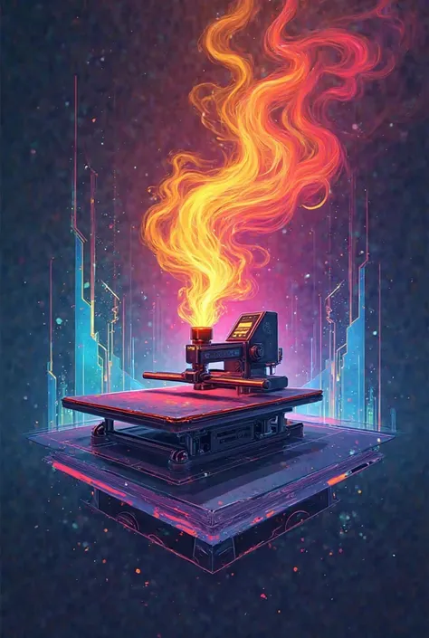 Logo for a sublimation venture, Where is a small heat press and its smoke is colored