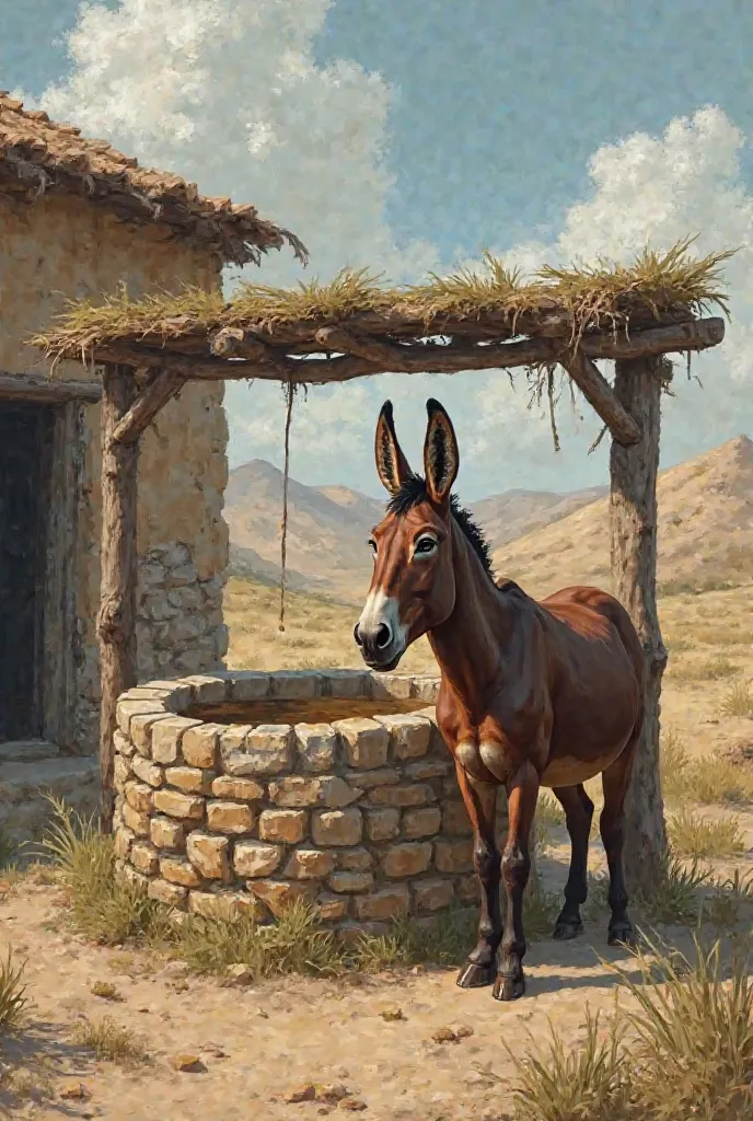 A donkey standing nearby a muddy well 