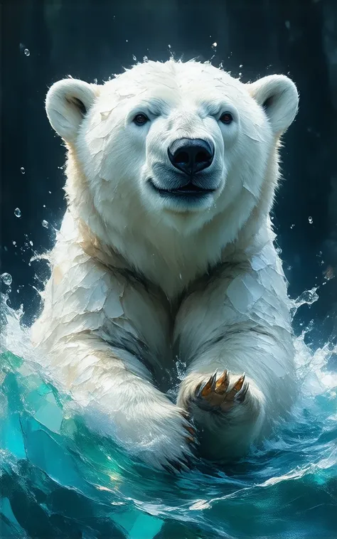anime、cute、oil、diamond art、 in the sea、beautifulサンゴ、Polar bear with a smile、 glitter、beautiful景色、fantasy、beautiful、precise detai...