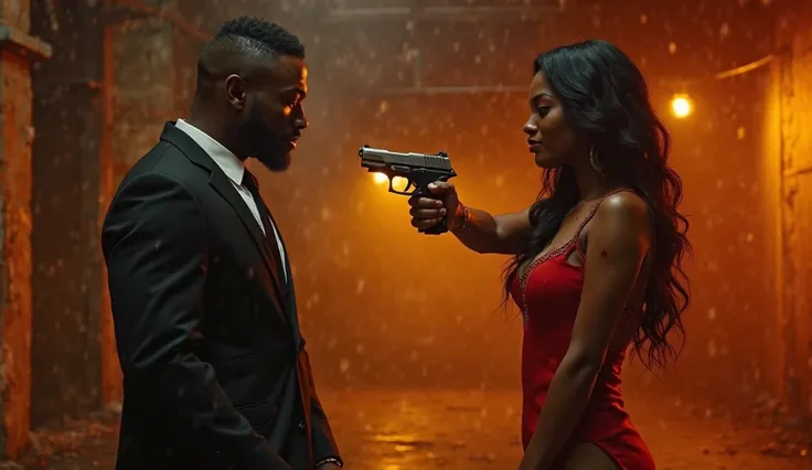 A high-quality, cinematic YouTube thumbnail for a suspenseful and seductive action story titled 'She Tried to Kill Me… But I Sho...