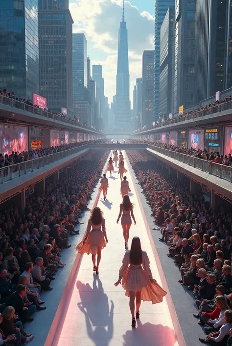 Indications
Create an image of people walking down a runway. Views from a plane from above . The footbridge has a right to left ...