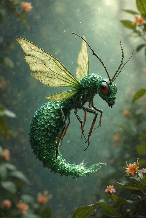 I want an ant with a mermaid's tail, bat wings and that's emerald green.