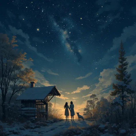 soft, slow-tempo tunes, gentle nostalgic atmosphere, look up at the night sky and remember loved ones, express feelings with qui...