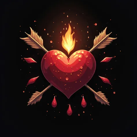 Create an image of Giovanni's birthday "sacred heart" heart with small flame on top, some arrows set, with drops of blood and ...