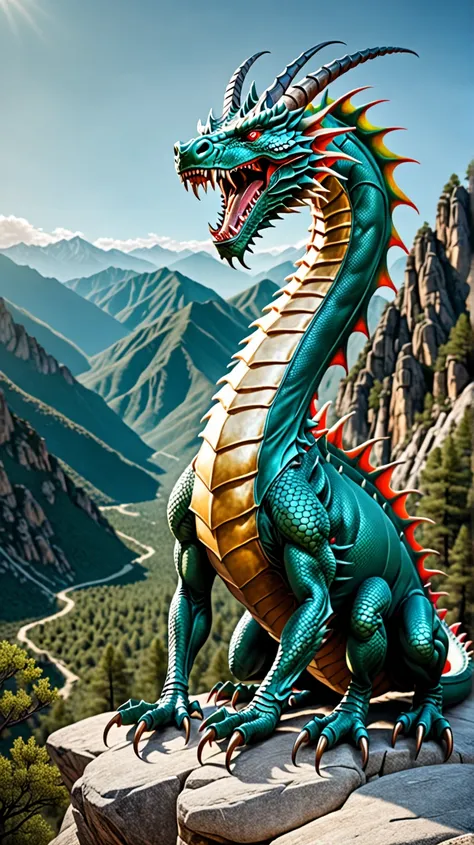 Hybrid animal combined between the head of a dragon and the body of a scorpion in the mountains
