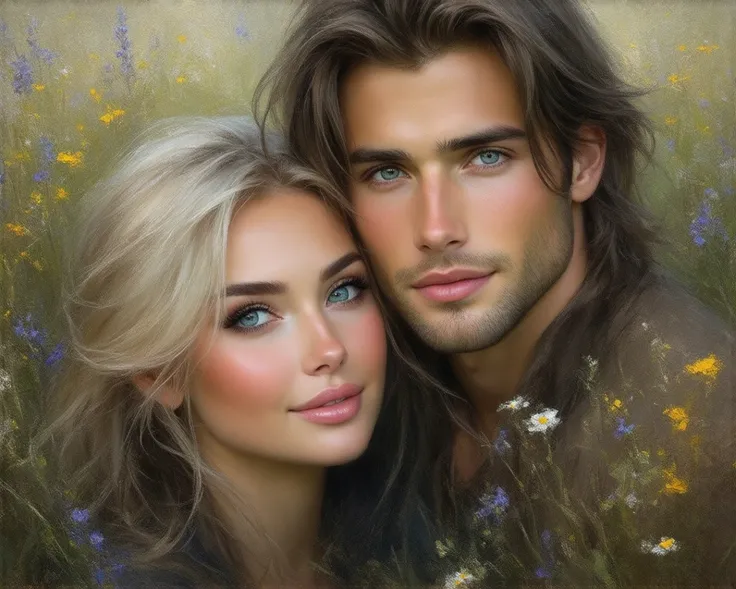 Create a full size oil painting: 2.0) in a romantic and impressionistic style, reminiscent of the works of Vladimir Volegov or E...