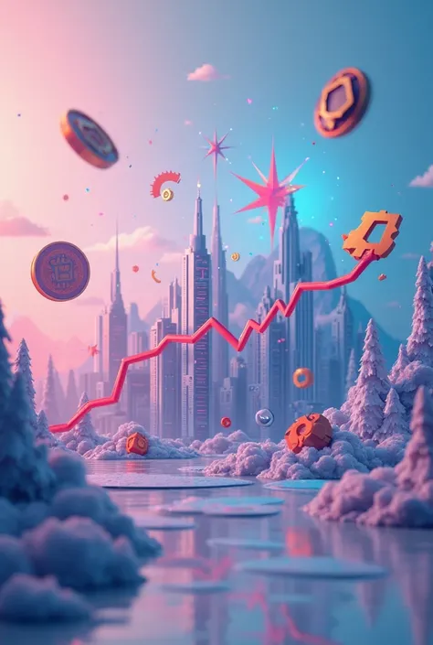 Crypto price chart. beautiful. Against a background of pastel colors. Coin Capital Solutions page background: Crypto. Confidence...