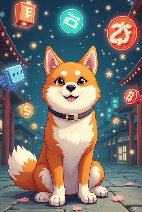 An animation of the dog Hachiko along with memes from the cryptocurrency world