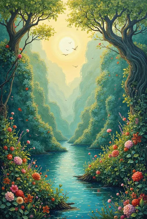 Paint using the combination of the art movement, Impressionism and Art Nouveau, with the theme of "Wonder and Splendor of Nature...