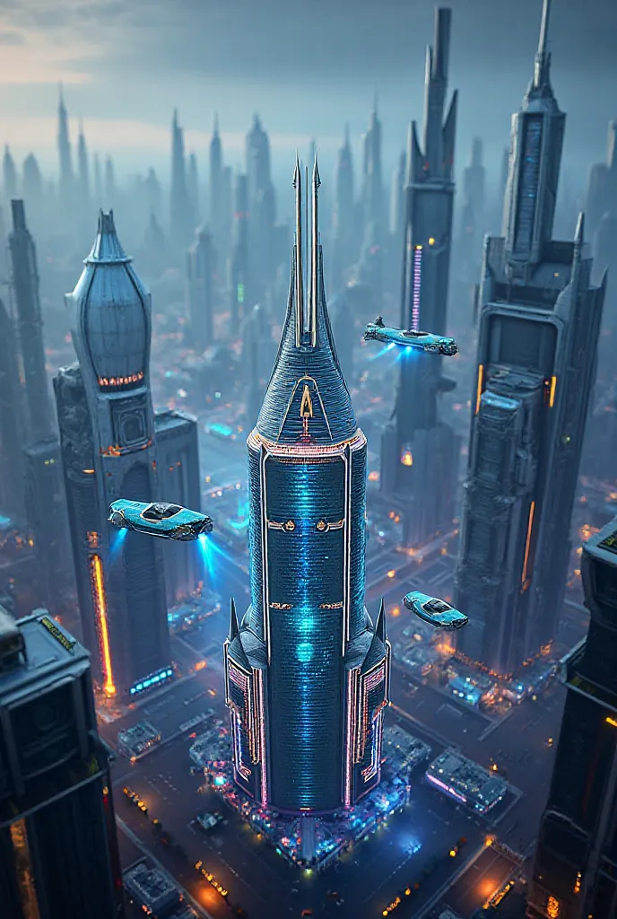futuristic city, Panoramic view of the city from the top, Personal perspective from a skyscraper in the third person from the fr...