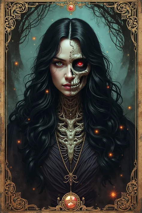 Recreate the goddess Hela from Norse mythology in a tarot card