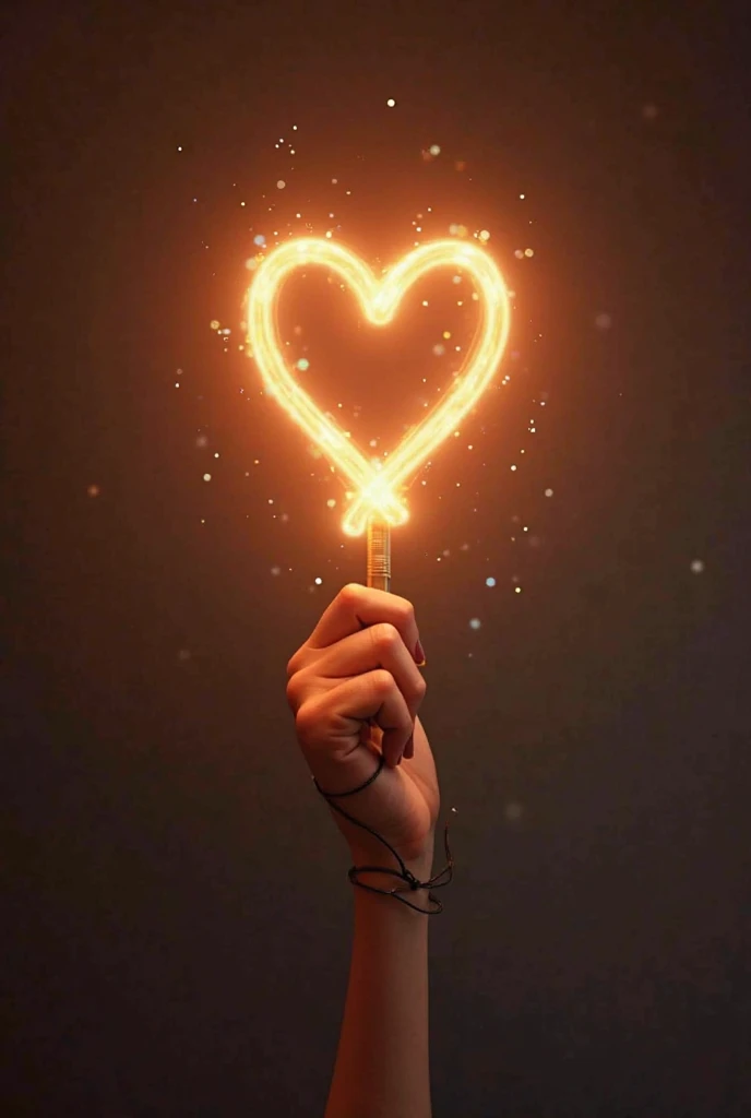Lightstick in the shape of a heart intertwined with one hand and saying Jay K