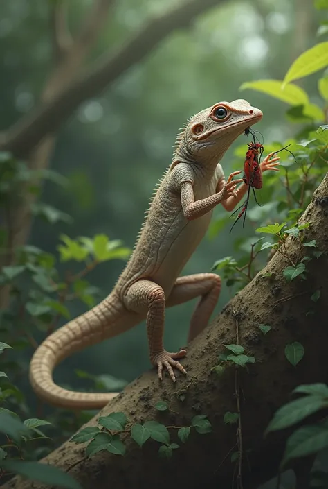 A realistic style, The Geko eating an insect is gray