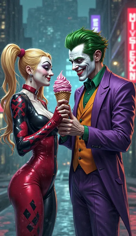 Harley Quinn is giving the Joker an ice cream