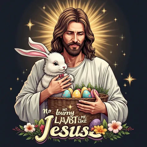 Create a hand-drawn illustration featuring Jesus holding a cute Easter Bunny. The design should include:
Concept & Elements:
Je...
