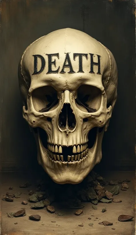 A 1700s visual showing a skull with death written on it 