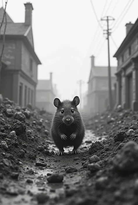 Rat without a cage in black and white World War I period