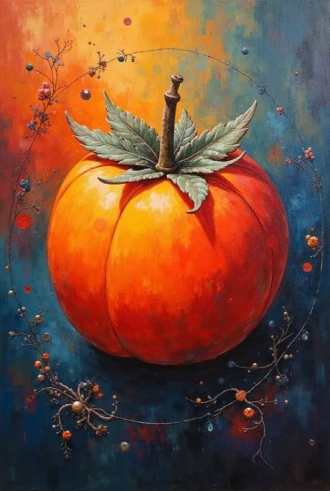 Beautiful painting that carries good thoughts with the fate of the Earth , red color , persimmon , Strong blue , Yellow, help th...