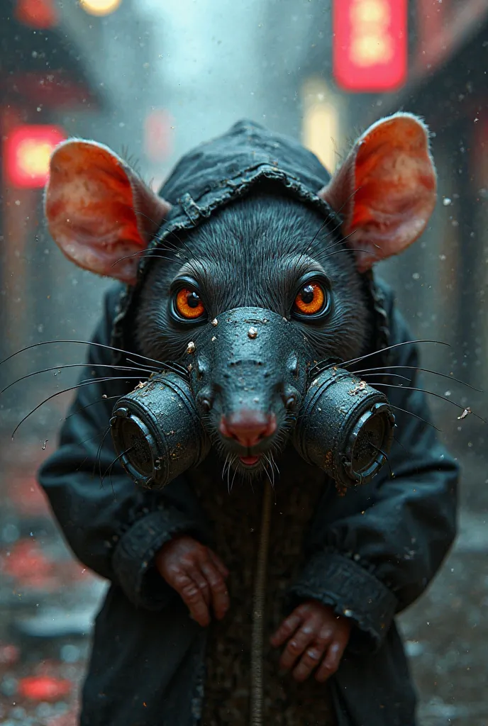 A gangster rat with a face respirator 
