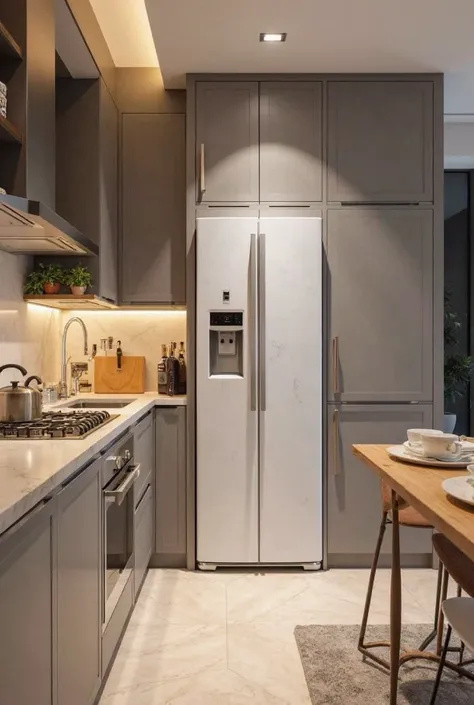 Design of a kitchen with fridge space 1.5m width and 1.5m length