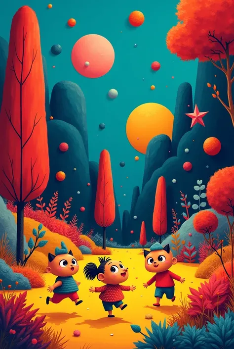 A fun picture with the color red & yellow & dark blue
