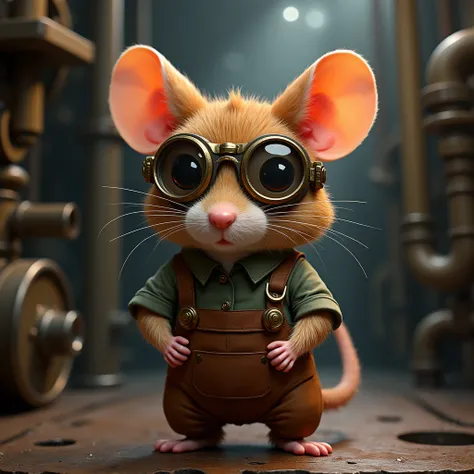Engineer Mouse ,with protective goggles on the forehead, in steam punk fur