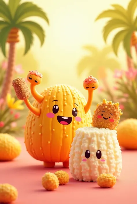 Create mascots like these cocadas, styles with the same colors