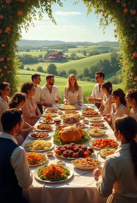 big wedding with food in the country