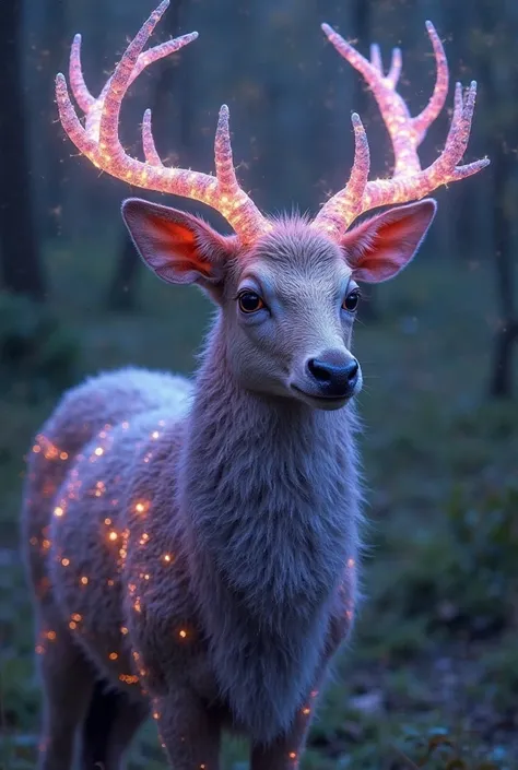 It looks like a deer, but it is not completely: She has big eyes, with a mantle mottled with shades of purple and blue, with twi...