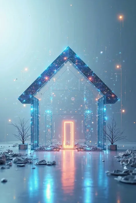 Make a magazine cover with the theme of "ai home era is coming." The image of the house goes in the middle, and make it using ic...