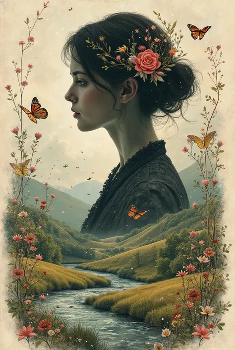 Create me a Collage picture about symbol poem in Emily Dickinson picture of place or symbol of her poems