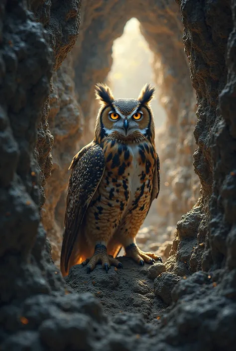 Owl in a cave