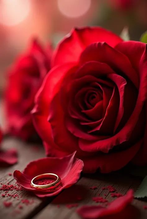 red roses, With a ring on the petals