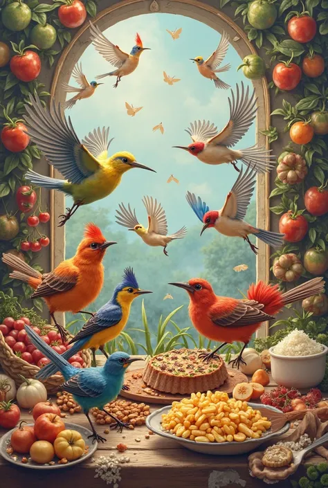 A picture with birds, food and food recipes