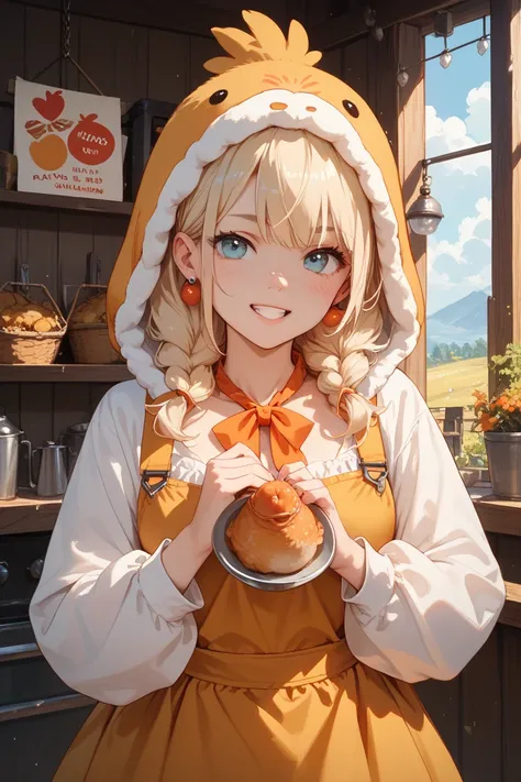 wearing a chicken costume