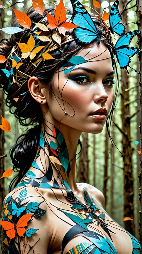 mysterious silhouette forest woman, by Minjae Lee, Carne Griffiths, Emily Kell, Geoffroy Thoorens, Aaron Horkey, Jordan Grimmer,...