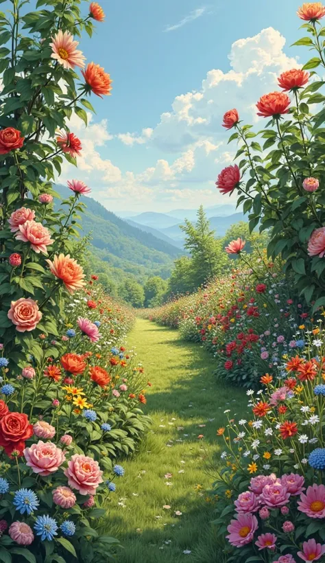 Flower field with climbing arrangement