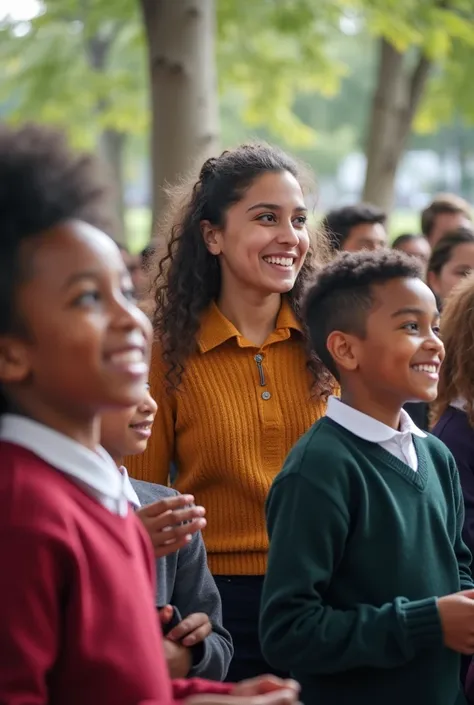 School Community Celebrating Diversity
Image: A school assembly where students, teachers and parents celebrate diversity and in...