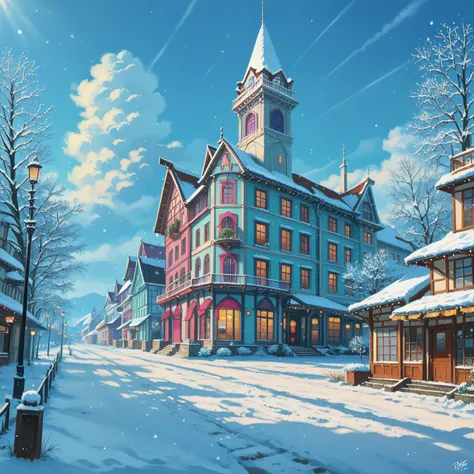 Mysterious Scenery、Snowflakes、Breezy Fields、be alone、Colourful Townscapes、神秘的建筑物an otherworldly fantasy scene, a snow globe, a w...