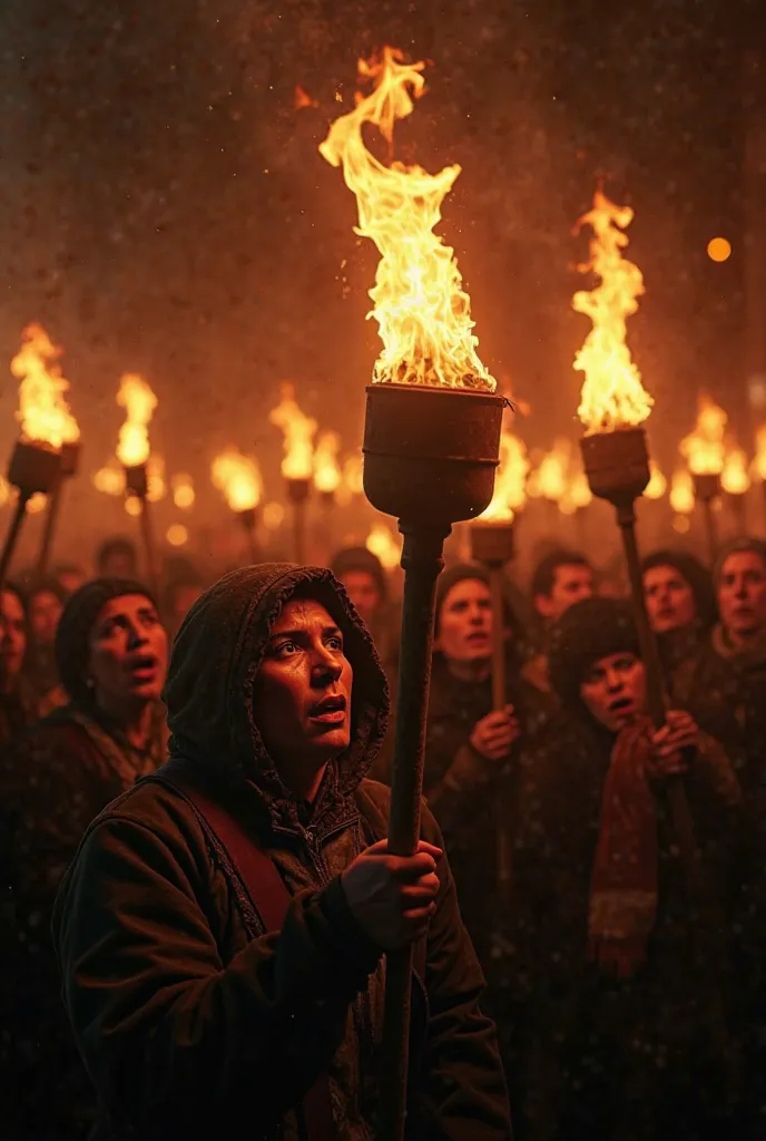 Sad theme many fire torch protest