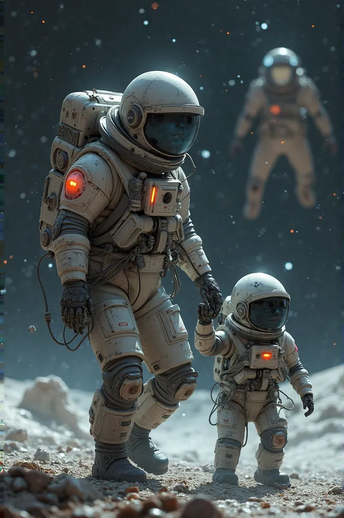 Injured astronaut aided by a small robot.