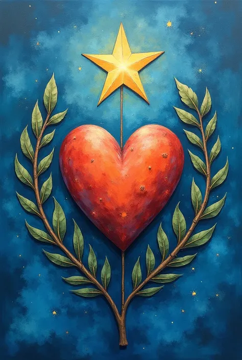 The drawing must connect these signs: heart, blue , A star , oak leaf