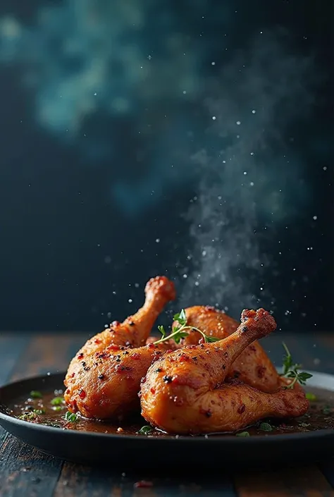 I want to advertise grilled chicken called Brand Manneh with a cinematic background between blue, black and sky