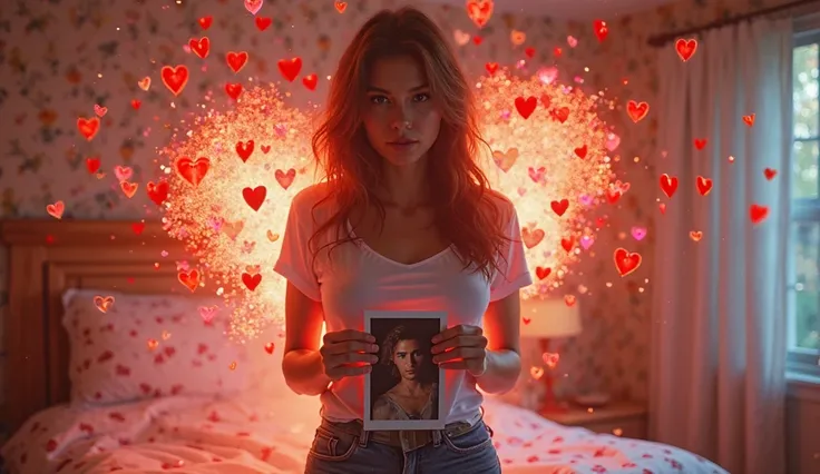 High quality hyperrealistic image with bright and cheerful lighting. A big explosion occurs that comes out of the body of a beau...